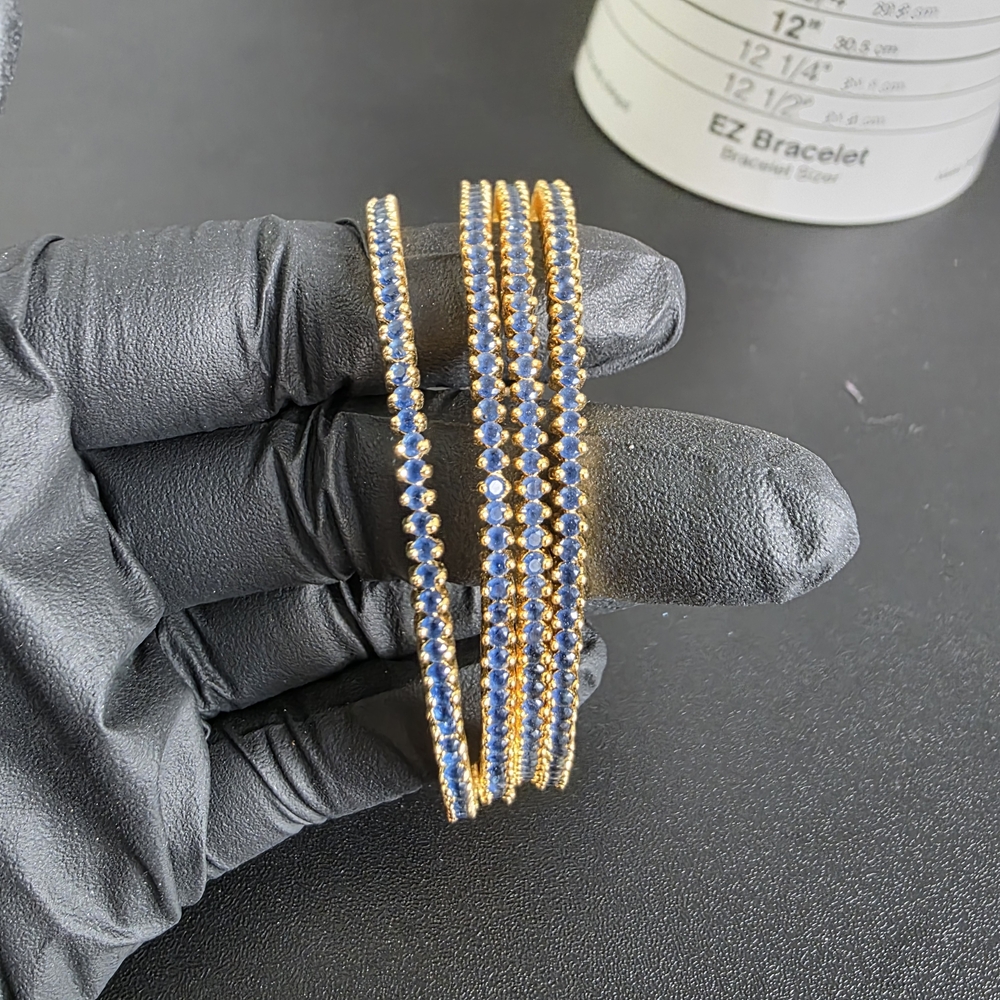 Watch Video / Gold Genuine Sapphire Bangle Bracelet Set